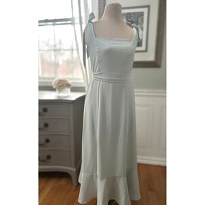 ANRABESS Wedding Guest Midi Tie Strap Crepe Sage Green Cottagecore Size M